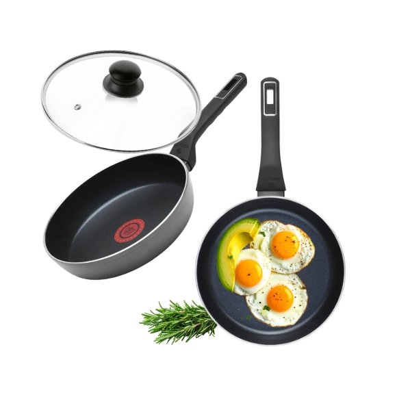 GERLACH AMBIENTE PLUS Komplet Garnki z pokrywkami 10 el - stal nierdzewna 18/10 + Patelnia Gerlach Ambiente ThermoCoat 20, 28 cm + pokrywki szklane 