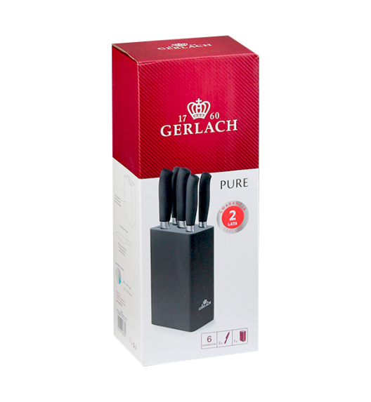 GERLACH PURE Komplet 5 noży w bloku + ostrzałka 3w1 uni czarna