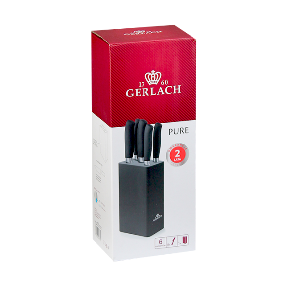 GERLACH PURE Komplet 5 noży w bloku + ostrzałka 3w1 uni czarna