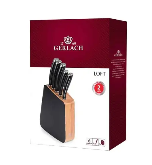 GERLACH LOFT Komplet 5 noży w bloku + ostrzałka 3w1 uni czarna