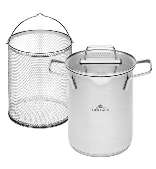 GERLACH AMBIENTE Garnek wysoki 4 l z sitkiem i pokrywką 16 cm / stal nierdzewna