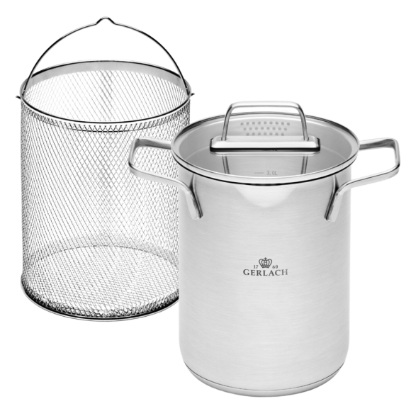GERLACH AMBIENTE Garnek wysoki 4 l z sitkiem i pokrywką 16 cm / stal nierdzewna