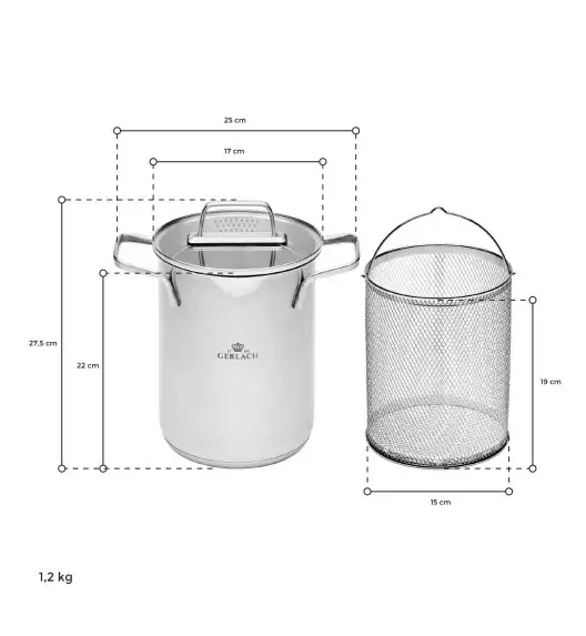 GERLACH AMBIENTE Garnek wysoki 4 l z sitkiem i pokrywką 16 cm / stal nierdzewna