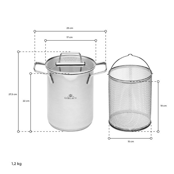 GERLACH AMBIENTE Garnek wysoki 4 l z sitkiem i pokrywką 16 cm / stal nierdzewna