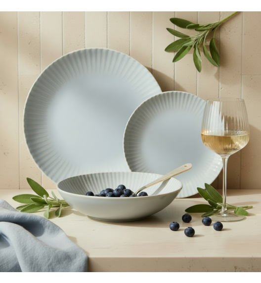 LUBIANA DAISY STONEWARE PERŁOWY | Serwis obiadowy 18 elementów dla 6 osób | kolor błękitny