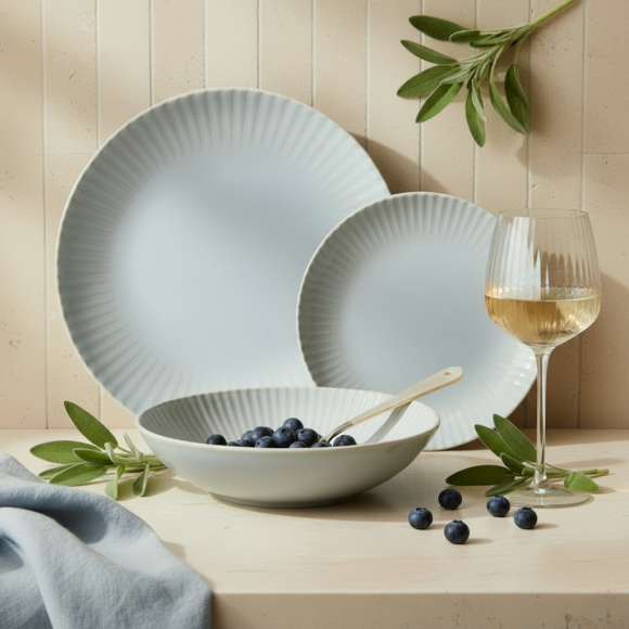 LUBIANA DAISY STONEWARE PERŁOWY | Serwis obiadowy 18 elementów dla 6 osób | kolor błękitny