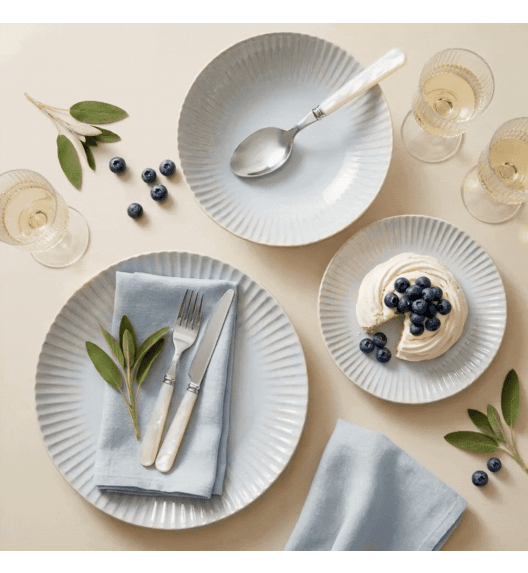 LUBIANA DAISY STONEWARE PERŁOWY | Serwis obiadowy 54 elementów dla 18 osób | kolor błękitny