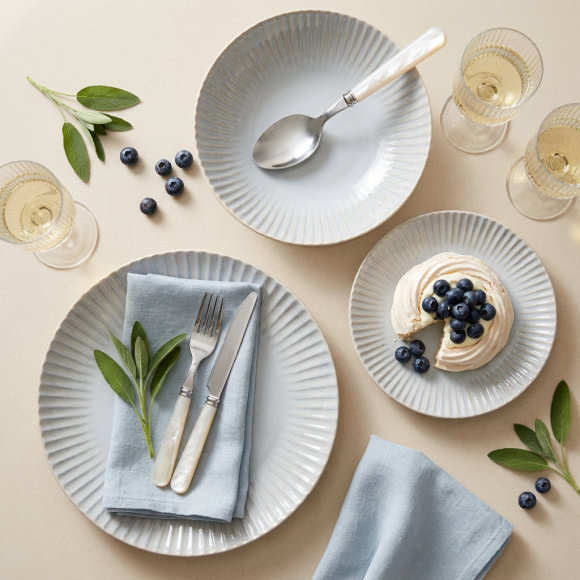 LUBIANA DAISY STONEWARE PERŁOWY | Serwis obiadowy 54 elementów dla 18 osób | kolor błękitny