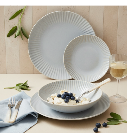LUBIANA DAISY STONEWARE PERŁOWY | Serwis obiadowy 54 elementów dla 18 osób | kolor błękitny