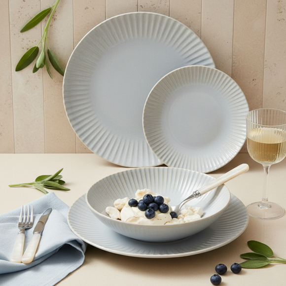 LUBIANA DAISY STONEWARE PERŁOWY | Serwis obiadowy 54 elementów dla 18 osób | kolor błękitny