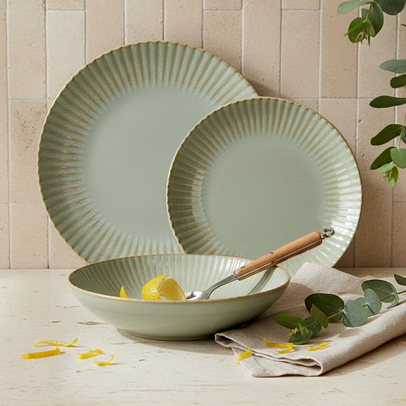 LUBIANA DAISY STONEWARE EUKALIPTUS | Serwis obiadowy 18 elementów dla 6 osób | kolor zielony