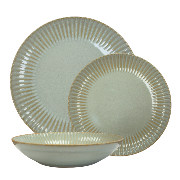 LUBIANA DAISY STONEWARE EUKALIPTUS | Serwis obiadowy 18 elementów dla 6 osób | kolor zielony