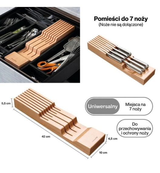 FISKARS 1075839 Drewniany blok na noże do szuflady 42x10x4,5-5,5 cm/ drewno bukowe