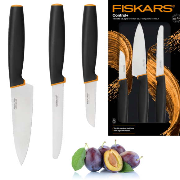 FISKARS CONTROL+ Zestaw 3 noży FAVOURITE SET w pudełku / japońska stal nierdzewna