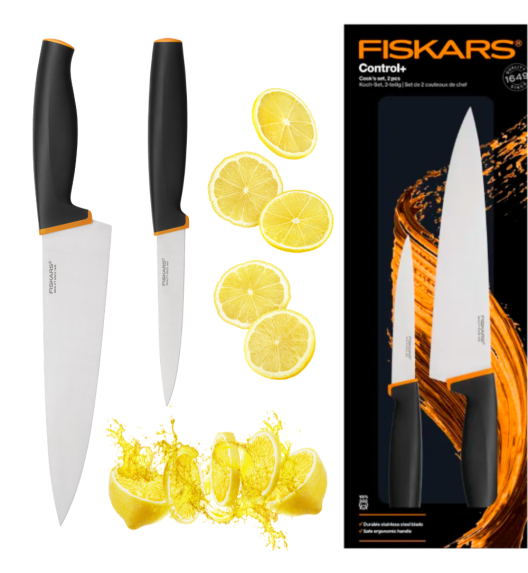 FISKARS CONTROL+ Zestaw 2 noży COOK'S SET w pudełku / japońska stal nierdzewna