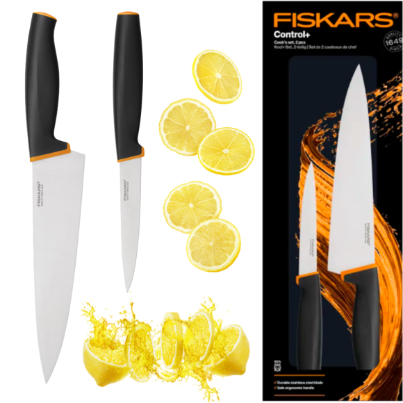FISKARS CONTROL+ Zestaw 2 noży COOK'S SET w pudełku / japońska stal nierdzewna