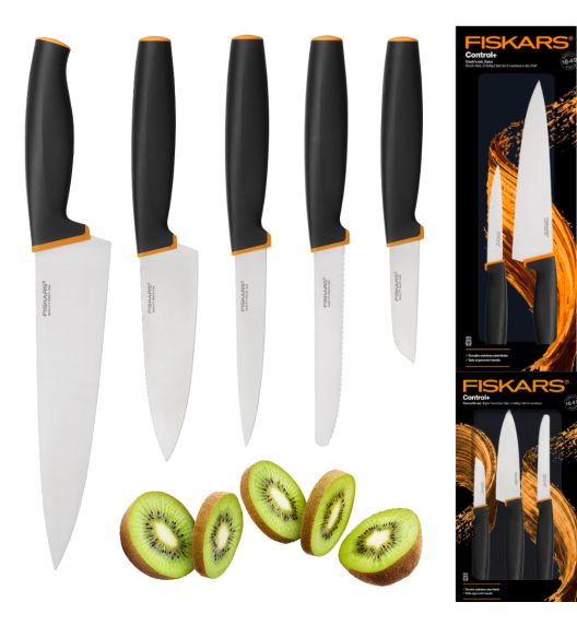 FISKARS CONTROL+ Zestaw 5 noży FAVOURITE + COOK'S SET w pudełku / japońska stal nierdzewna