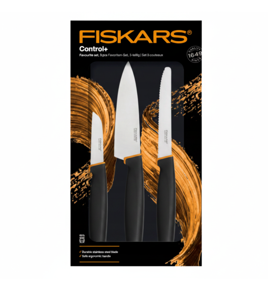 FISKARS CONTROL+ Zestaw 5 noży w pudełku + Ostrzałka Edge / japońska stal nierdzewna