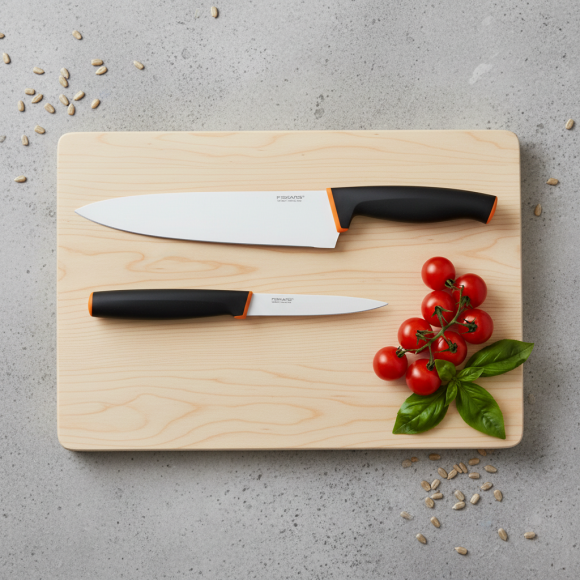 FISKARS CONTROL+ Zestaw 2 noży COOK'S SET w pudełku + Ostrzałka 3w1 uniwersalna / japońska stal nierdzewna