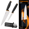 FISKARS CONTROL+ Zestaw 2 noży COOK'S SET w pudełku + Ostrzałka ceramiczna Essential Roll-Sharp / japońska stal nierdzewna