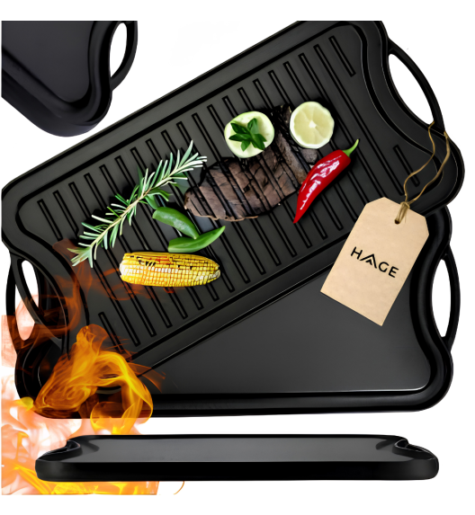 HAGE Płyta patelnia żeliwna grillowa 51x26 cm dwustronna