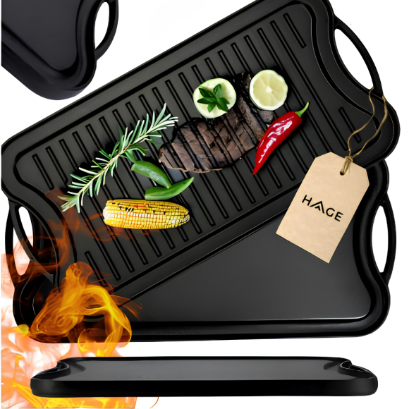 HAGE Płyta patelnia żeliwna grillowa 51x26 cm dwustronna