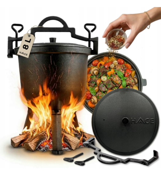 HAGE Kociołek żeliwny 8 l na nóżkach Cast Iron