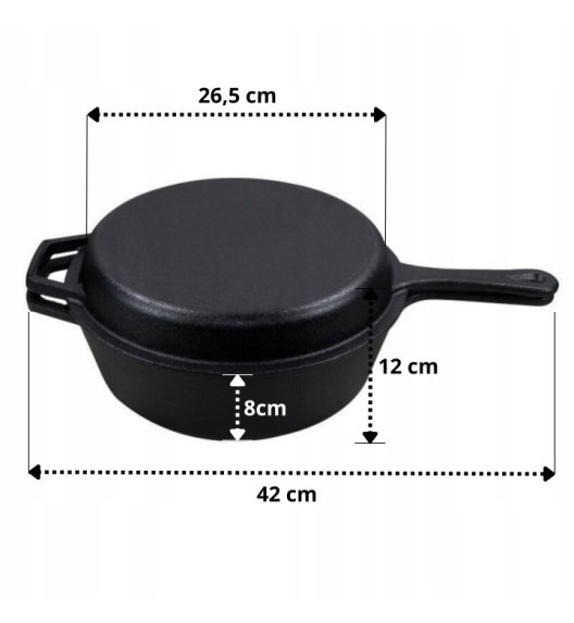 HAGE Rondel żeliwny 3w1 patelnia brytfanna 26 cm pokrywka Cast Iron