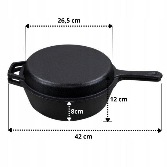 HAGE Rondel żeliwny 3w1 patelnia brytfanna 26 cm pokrywka Cast Iron