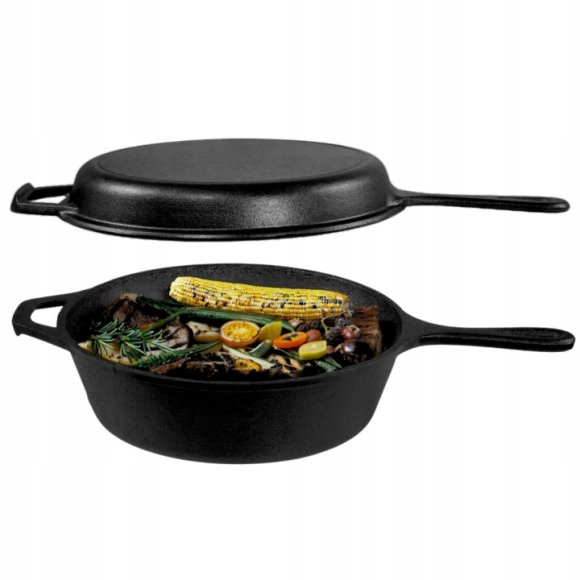 HAGE Rondel żeliwny 3w1 patelnia brytfanna 26 cm pokrywka Cast Iron