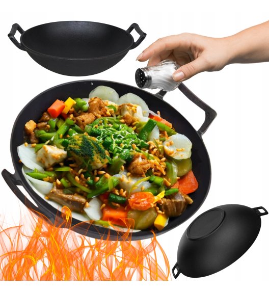 HAGE Wok żeliwny 31 cm dwa uchwyty Cast Iron