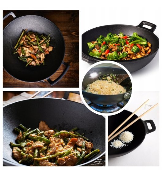 HAGE Wok żeliwny 36 cm dwa uchwyty Cast Iron