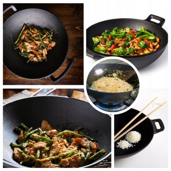 HAGE Wok żeliwny 36 cm dwa uchwyty Cast Iron