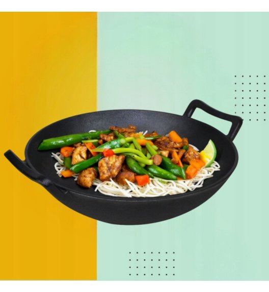 HAGE Wok żeliwny 36 cm dwa uchwyty Cast Iron