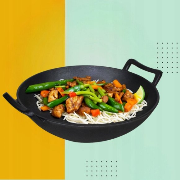 HAGE Wok żeliwny 36 cm dwa uchwyty Cast Iron