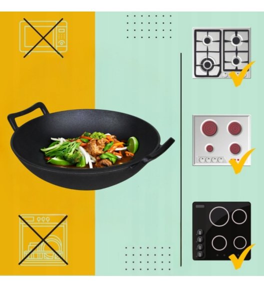 HAGE Wok żeliwny 36 cm dwa uchwyty Cast Iron