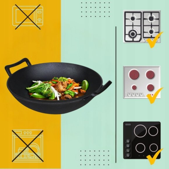 HAGE Wok żeliwny 36 cm dwa uchwyty Cast Iron