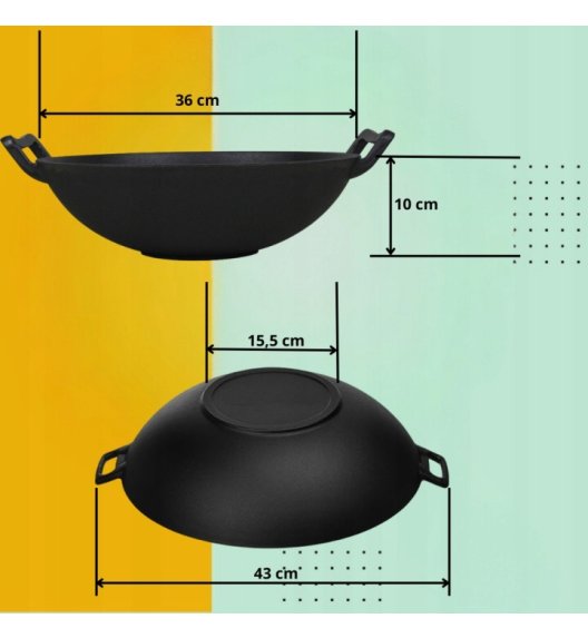 HAGE Wok żeliwny 36 cm dwa uchwyty Cast Iron