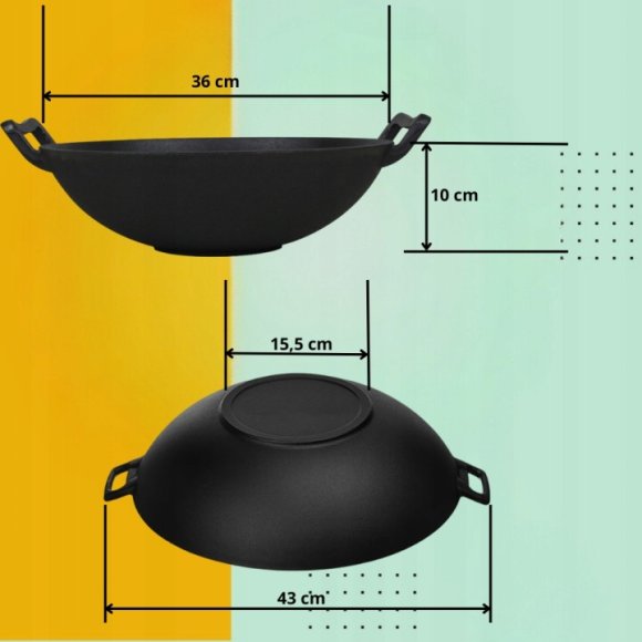 HAGE Wok żeliwny 36 cm dwa uchwyty Cast Iron