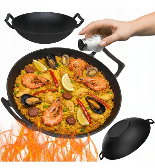 HAGE Wok żeliwny 36 cm dwa uchwyty Cast Iron