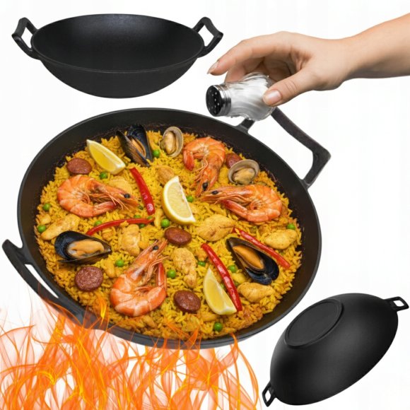 HAGE Wok żeliwny 36 cm dwa uchwyty Cast Iron