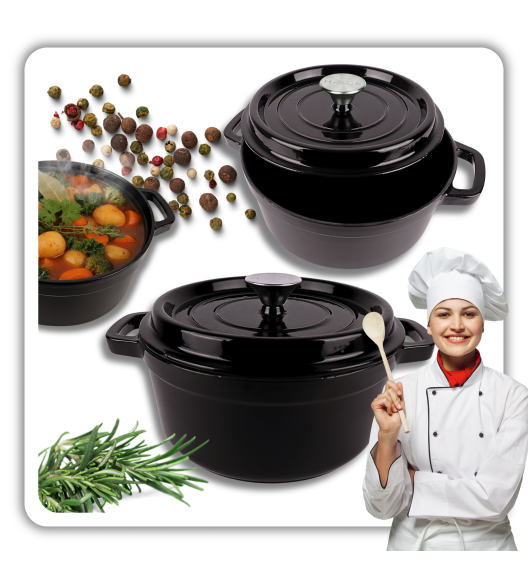 HAGE Garnek żeliwny emaliowany 4 l z pokrywką 24 cm czarny