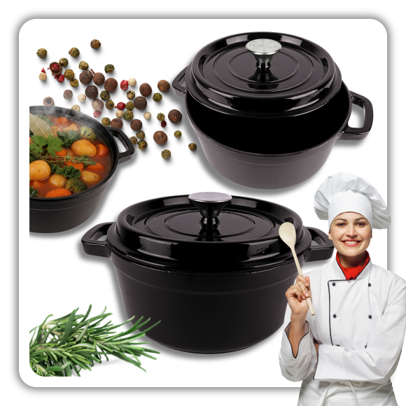 HAGE Garnek żeliwny emaliowany 4 l z pokrywką 24 cm czarny