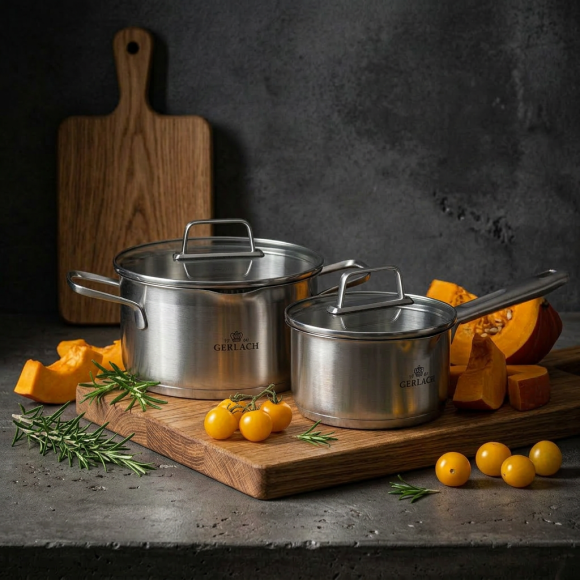 GERLACH AMBIENTE Komplet garnek 2,5 l + rondel 1,5 l z pokrywkami / stal nierdzewna