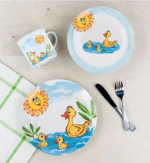 WYPRZEDAŻ! LUBIANA KACZKI talerzyk + kubeczek 250 ml / 2el / porcelana dla dzieci