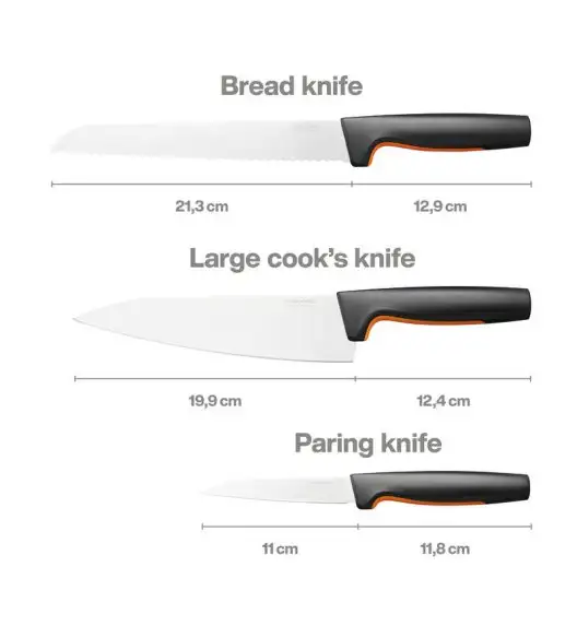 FISKARS FUNCTIONAL FORM 1057559 Komplet 3 noży kuchennych STARTER SET w pudełku + Ostrzałka EDGE
