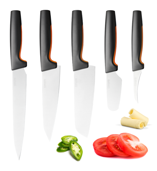 FISKARS FUNCTIONAL FORM Komplet 5 noży kuchennych luzem + Ostrzałka EDGE