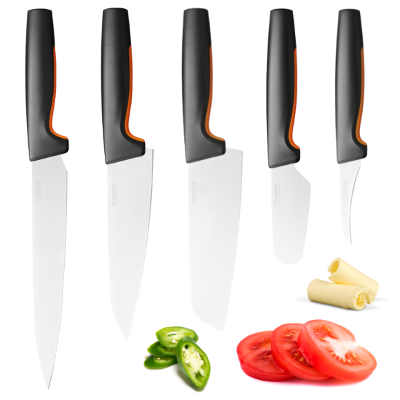 FISKARS FUNCTIONAL FORM Komplet 5 noży kuchennych luzem + Ostrzałka EDGE