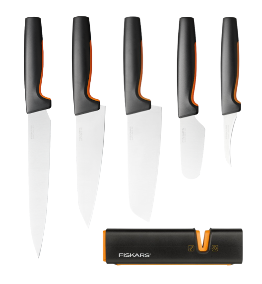 FISKARS FUNCTIONAL FORM Komplet 5 noży kuchennych luzem + Ostrzałka EDGE