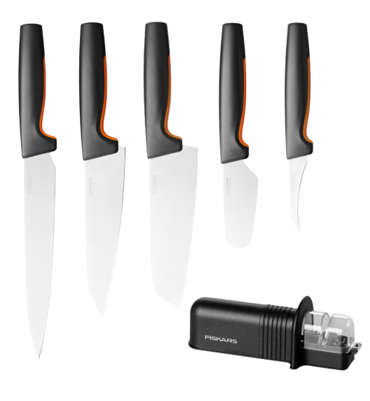 FISKARS FUNCTIONAL FORM Komplet 5 noży kuchennych luzem + Ostrzałka ESSENTIAL